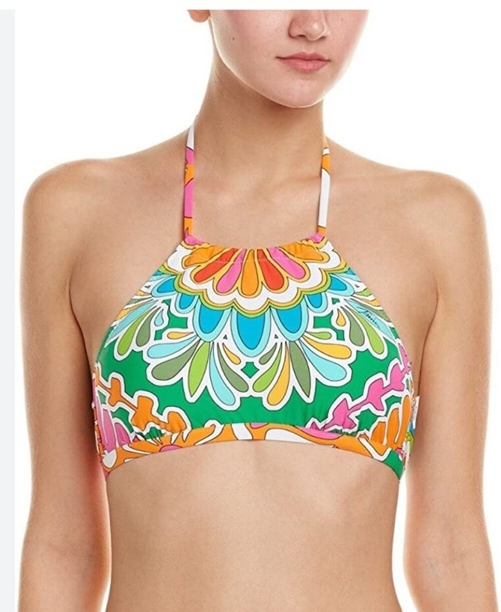 Trina Turk Standard High Neck Halter Hipster Bikini Swimsuit Top Size XS/S
